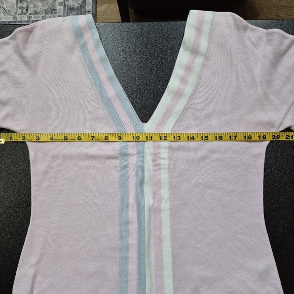 Cotton by Autumn Cashmere Deep V-Neck Short Sleeve Striped Pastel Top - Size L - Picture 9 of 9